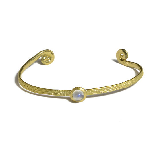 Dot Textured Spiral Cuff With Blue Moonstone Cabochon fl-c022g18m