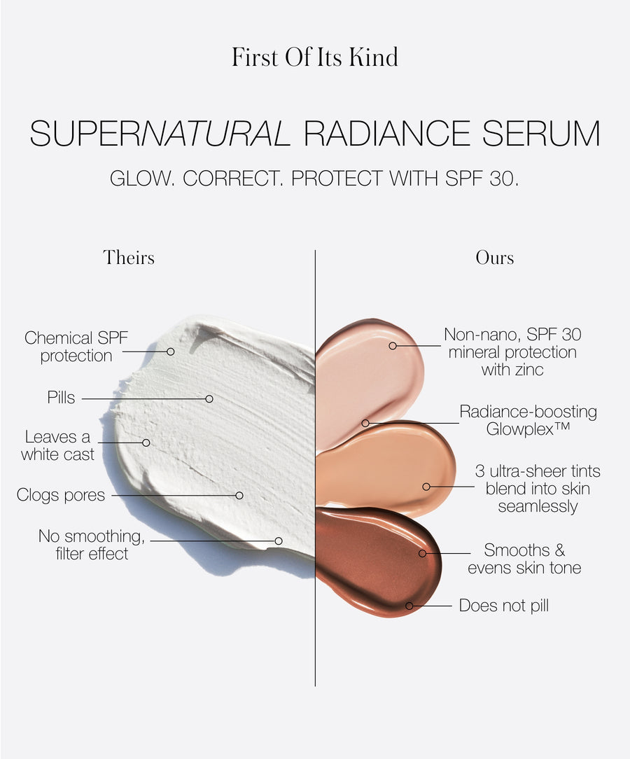 SuperNatural Radiance Serum Broad Spectrum SPF 30 Sunscreen LIGHT AURA - An ultra sheer champagne radiance 816248026333