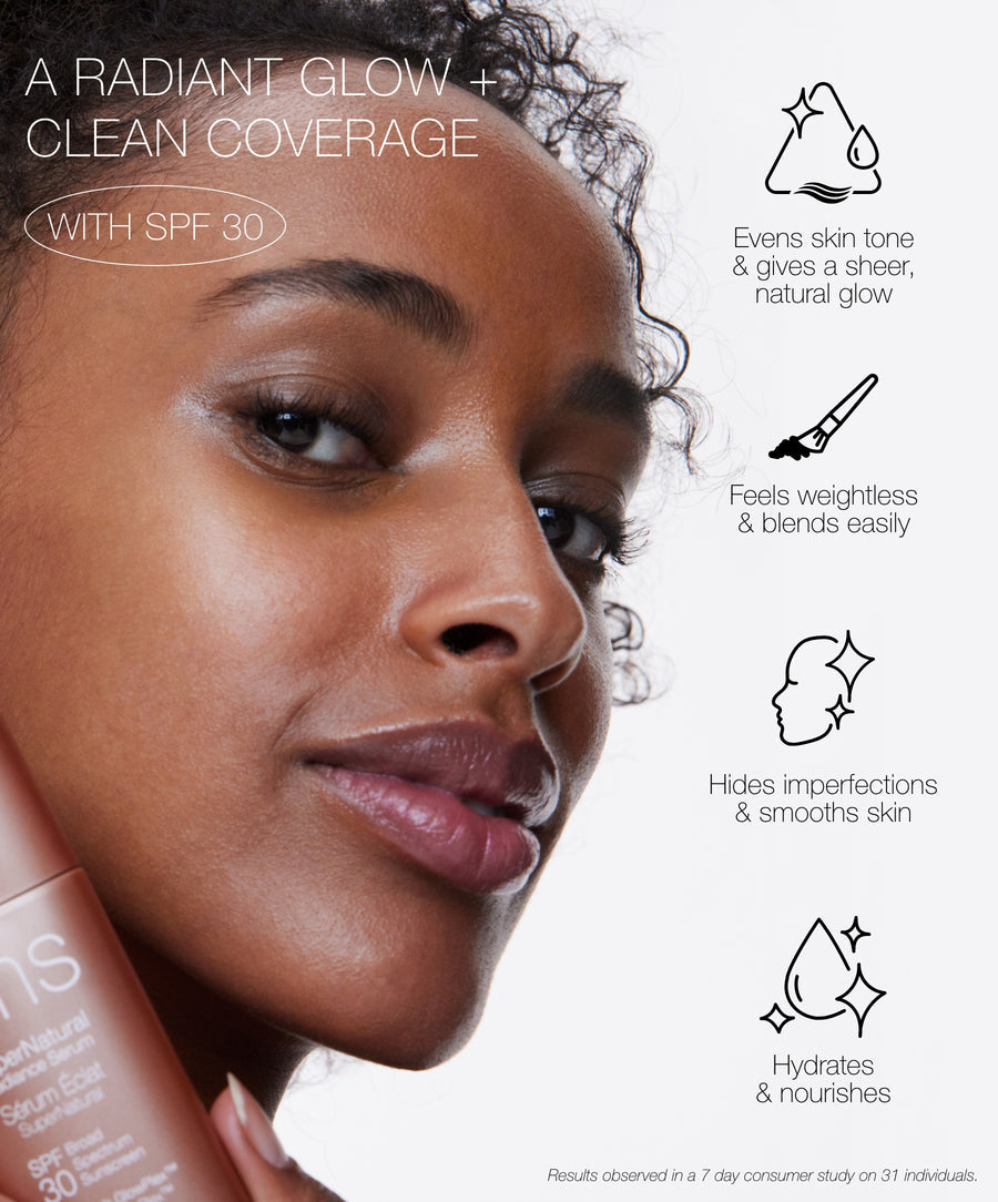 SuperNatural Radiance Serum Broad Spectrum SPF 30 Sunscreen MEDIUM AURA - An ultra sheer golden radiance 816248026340