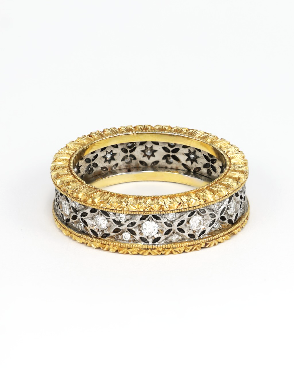 Florentine Band with Gold Trim and White Gold Lace Ring