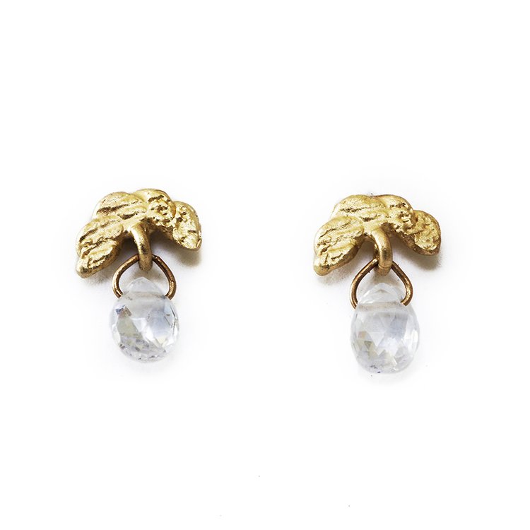 Twisted crescent studs with white topaz drops