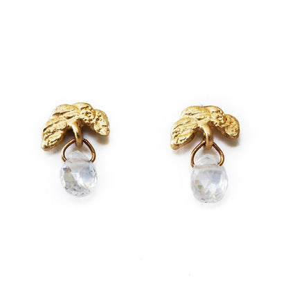 Twisted crescent studs with white topaz drops