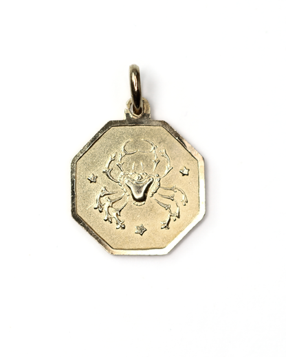 Octagonal Cancer Zodiac Charm With Crab