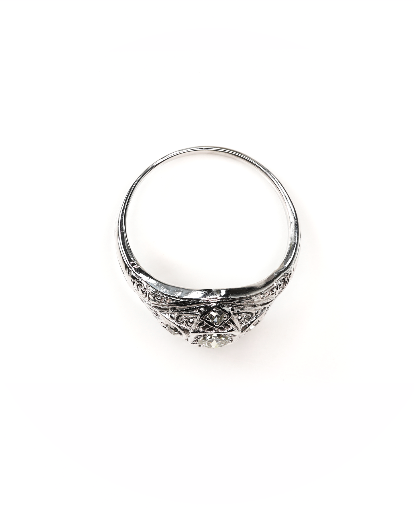 Edwardian Filigree Domed Ring With Round Diamonds