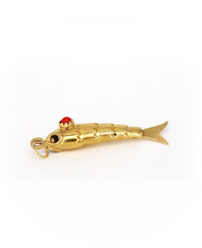 Ridged Fish Charm With Red Bead Eyes