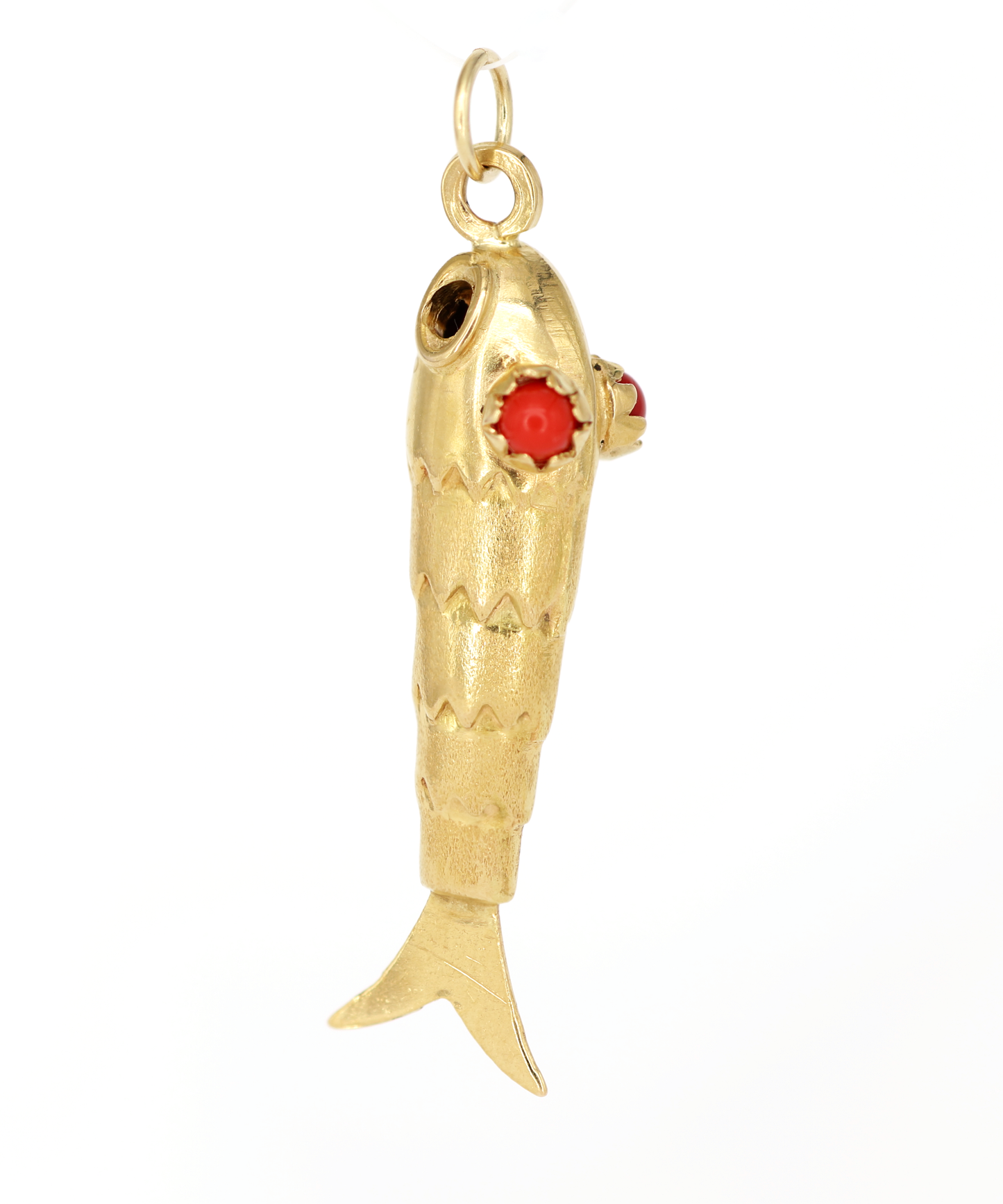 Ridged Fish Charm With Red Bead Eyes